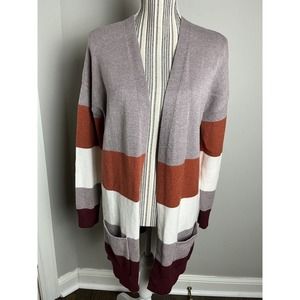 Multicolor SZ Medium striped open front cardigan with front pockets cozy,soft,